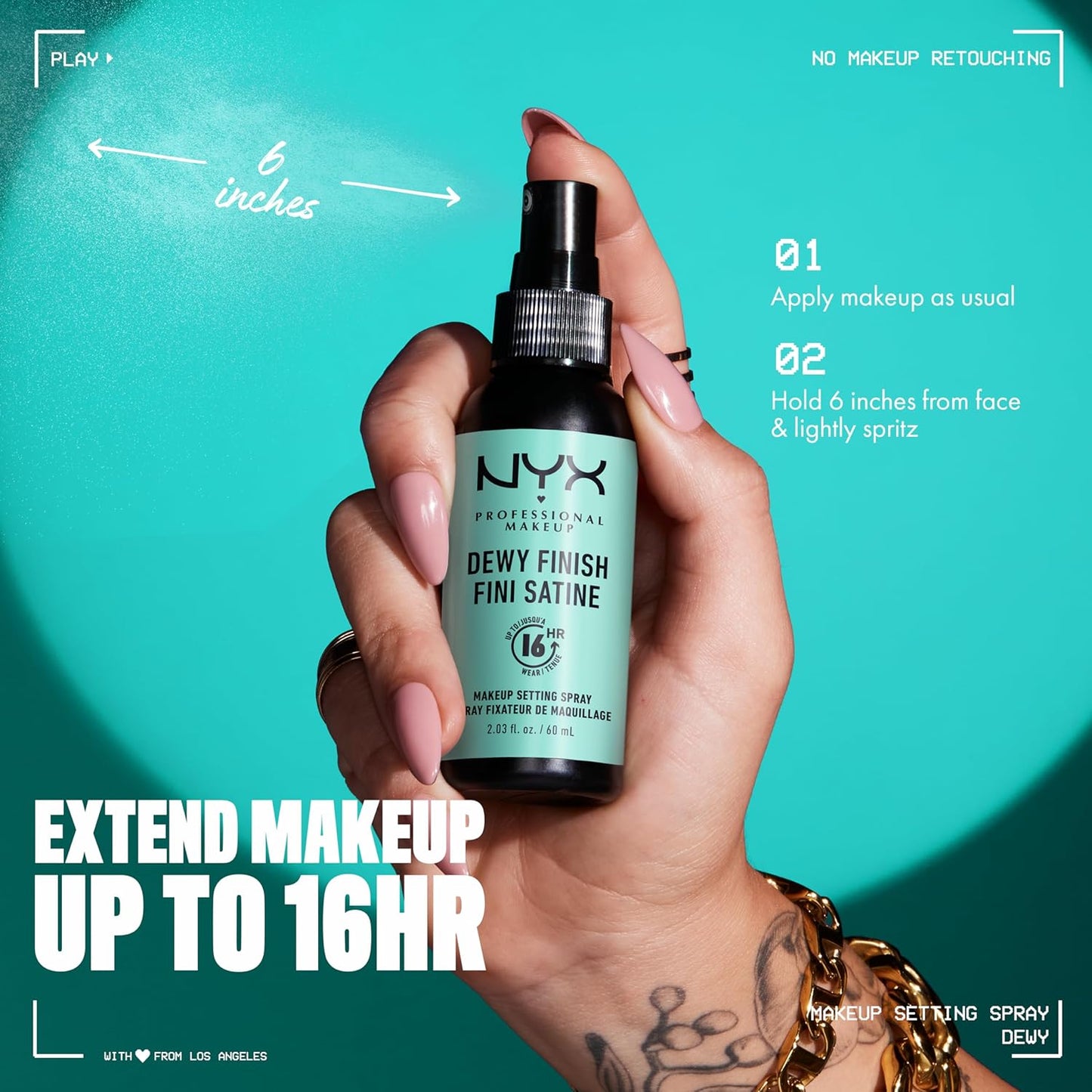 NYX PROFESSIONAL MAKEUP Makeup Setting Spray, Dewy Setting Spray for 16HR Make Up Wear