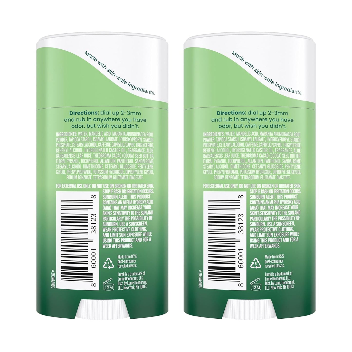 Lume Whole Body Deodorant - Invisible Cream Stick - 72 Hour Odor Control - Aluminum Free, Baking Soda Free, Skin Safe - 2.2 Ounce (Pack of 2) (Fresh Alpine)