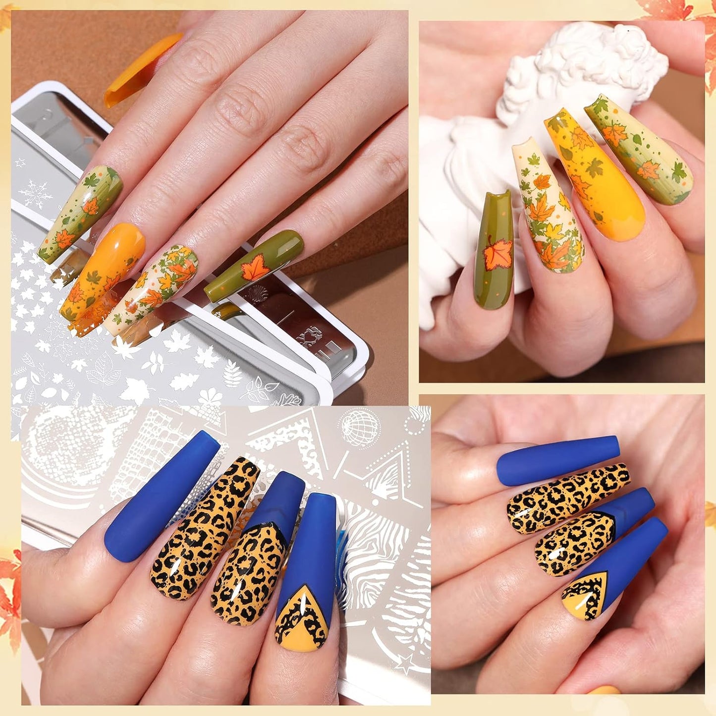 Born Pretty Nail Stamping Plates 8PCS Nail Art Design Kit Fall Winter Halloween Christmas Tree with Snowflake Cute Deer Nail Art Image Plates Halloween Christmas Patterns Templates DIY Printing Tools