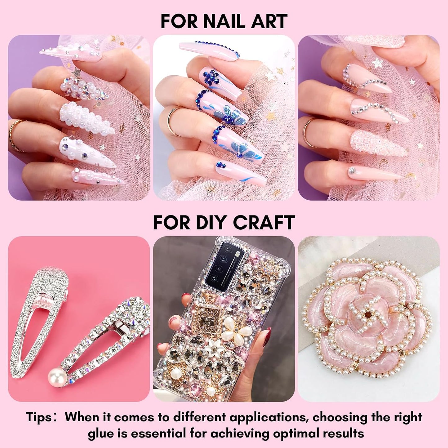 Makartt Rhinestone Glue Kit, 8ml Gel With Brush Pen Tip, Mixed Color Rhinestones, Pearls, Diamonds & Iridescent Crystals for Nail Art, DIY Home Decor, Christmas Design