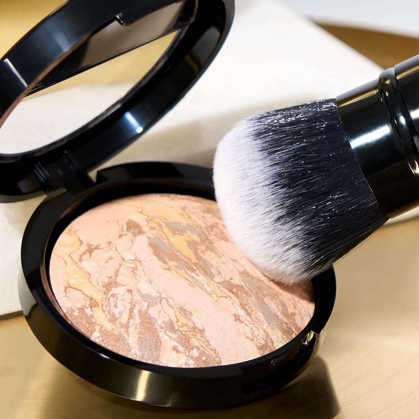 LAURA GELLER NEW YORK Laura's Must-Haves Kit 3pc: Baked Balance-n-Brighten Powder Foundation, Deep + Spackle Skin Perfecting Makeup Primer, Hydrate + Airbrush Round Kabuki Brush