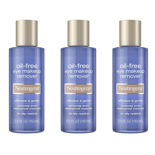 Neutrogena Gentle Oil-Free Eye Makeup Remover & Cleanser for Sensitive Eyes, Non-Greasy Makeup Remover, Removes Waterproof Mascara, Dermatologist & Ophthalmologist Tested, 5.5 fl. oz, 3 Pack
