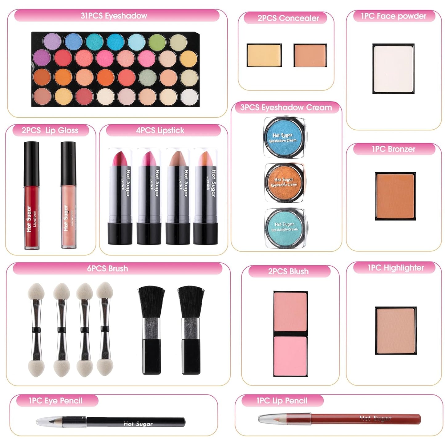Hot Sugar Girls Makeup Kit for Birthday Gift, All in One Beginner Makeup Kit for Women Full Kit, Christmas Makeup Set for Teens 10 12 13 16 Includes Real Cosmetics and Makeup Tools (Purple)