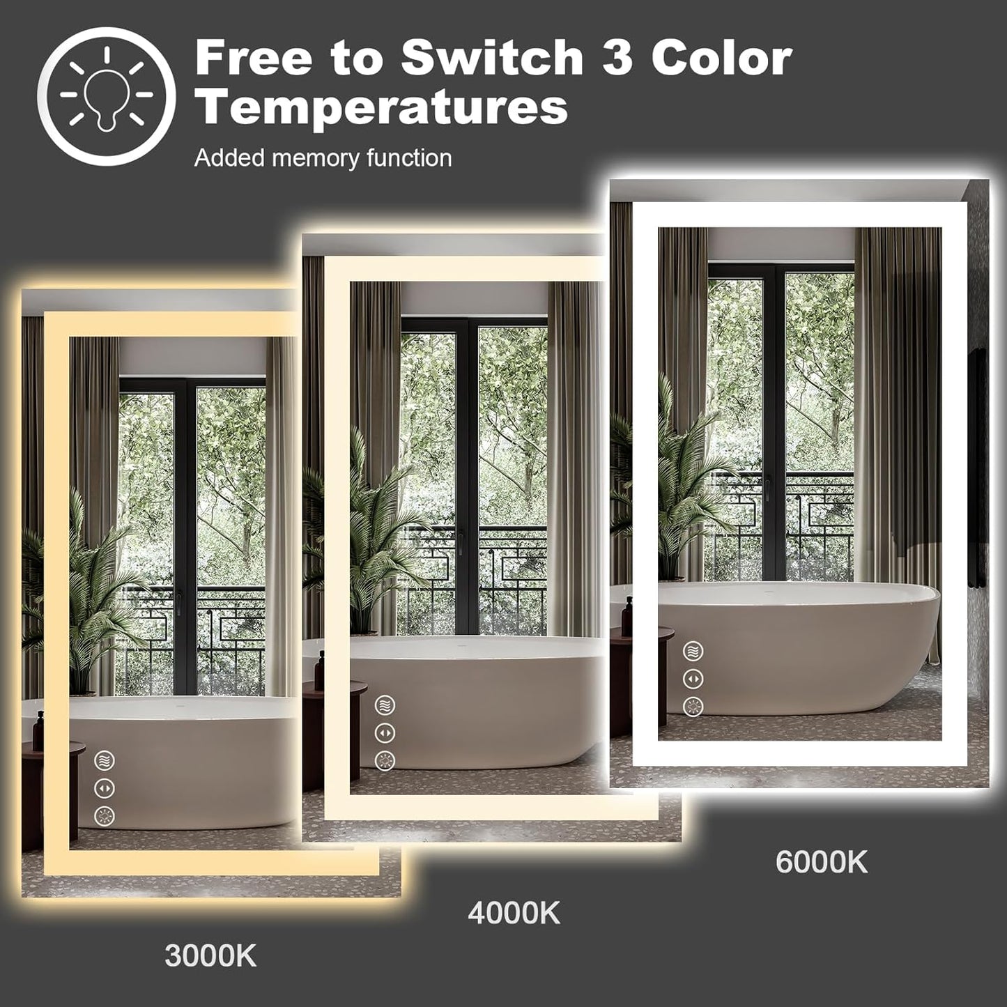 Amorho LED Bathroom Mirror 68" X38" with Front and Backlight, Stepless Dimmable Wall Mirrors with Anti-Fog, Shatter-Proof, Memory, 3 Colors, Double LED Vanity Mirror