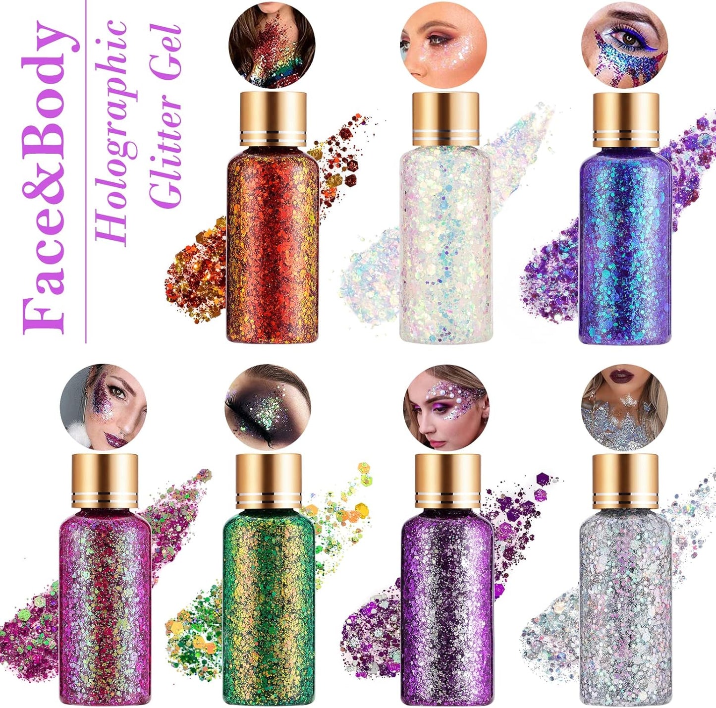 Dream Rose Color Body Glitter, Face Glitter Gel, Hair Glitter for Women Kid, Holographic Chunky Mermaid Sequin Shimmer Makeup for Halloween Party Carnival Festival Rave Accessories, 1oz