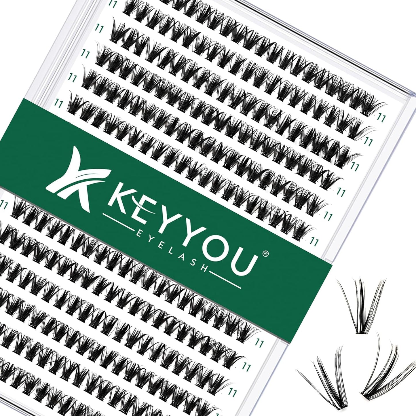 Lash Clusters 300pcs Individual Lashes 40D 0.07D Curl 11mm DIY Eyelash Extension KEYYOU Large Tray Volume Soft&Natural Cluster Lashes(40D-0.07D,11）