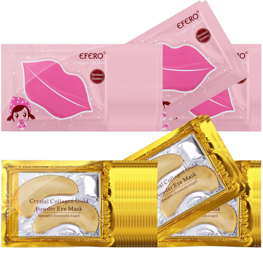 40 Pack Collagen Crystal Lip Masks,Gold Under Eye Masks Set Natural Moisturizing Gel Anti-Aging Anti Chapped Hydrating Reducing Puffiness Dark Circles Wrinkles Lip Eye Pads for Women and Men