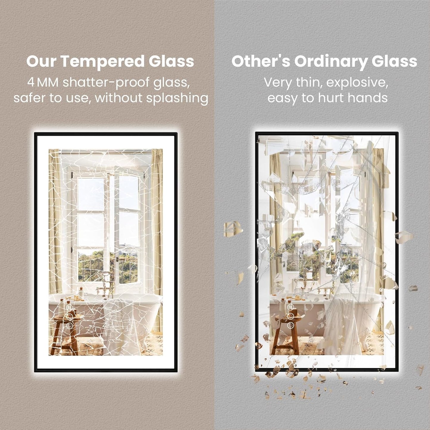 Amorho 24"x 30" LED Bathroom Mirror with Black Frame, Front Light and Backlit(Controlled Separately), Stepless Dimmable, Anti-Fog, Shatter-Proof, 3 Colors, Memory