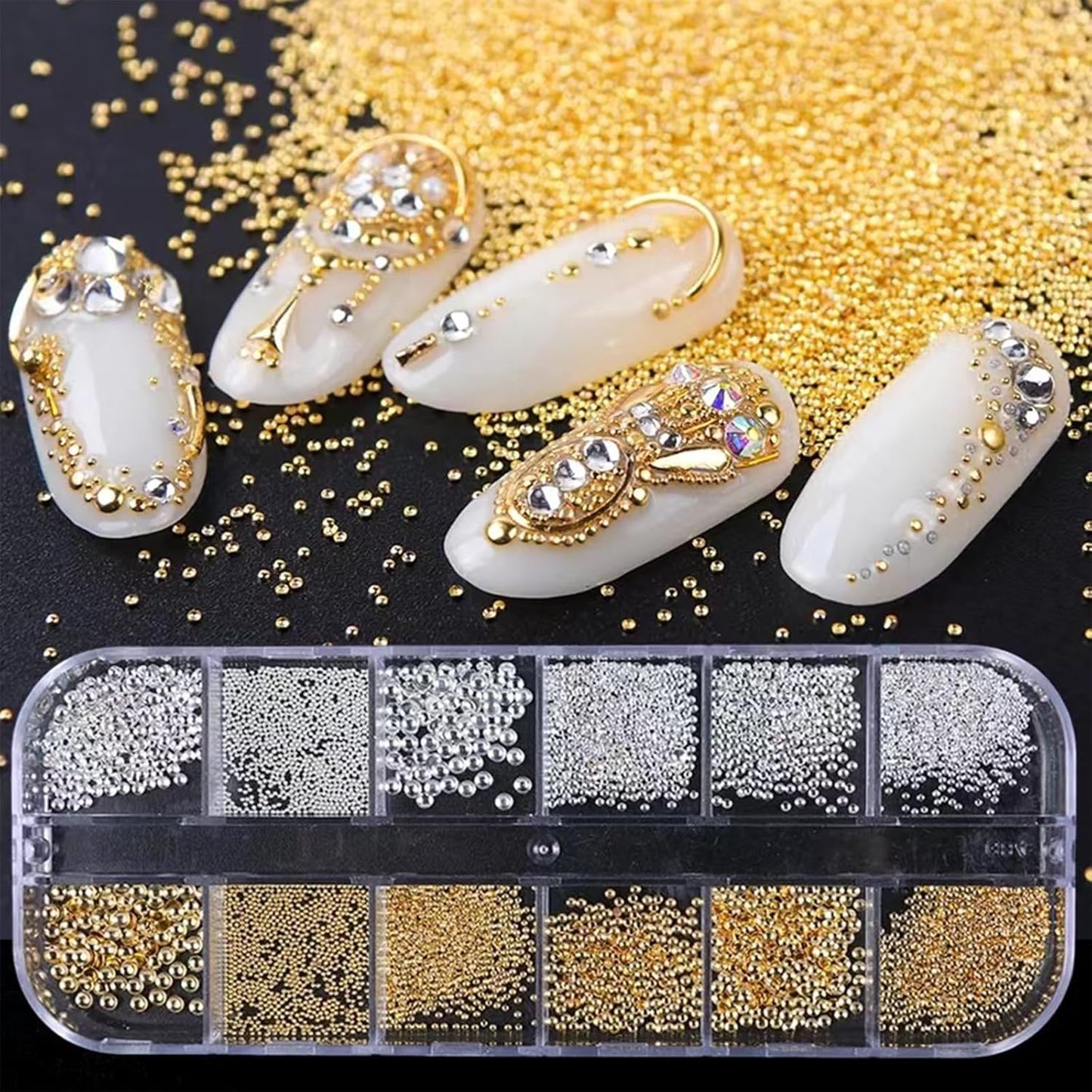 Nail Art Pearls with Rhinestones Glue Gel Flatback Pearls Nail Charms Luxurious Nails Supplies Accessories Gold Silver Gems Jewelry Pearl for Women Nails Design(Purple)
