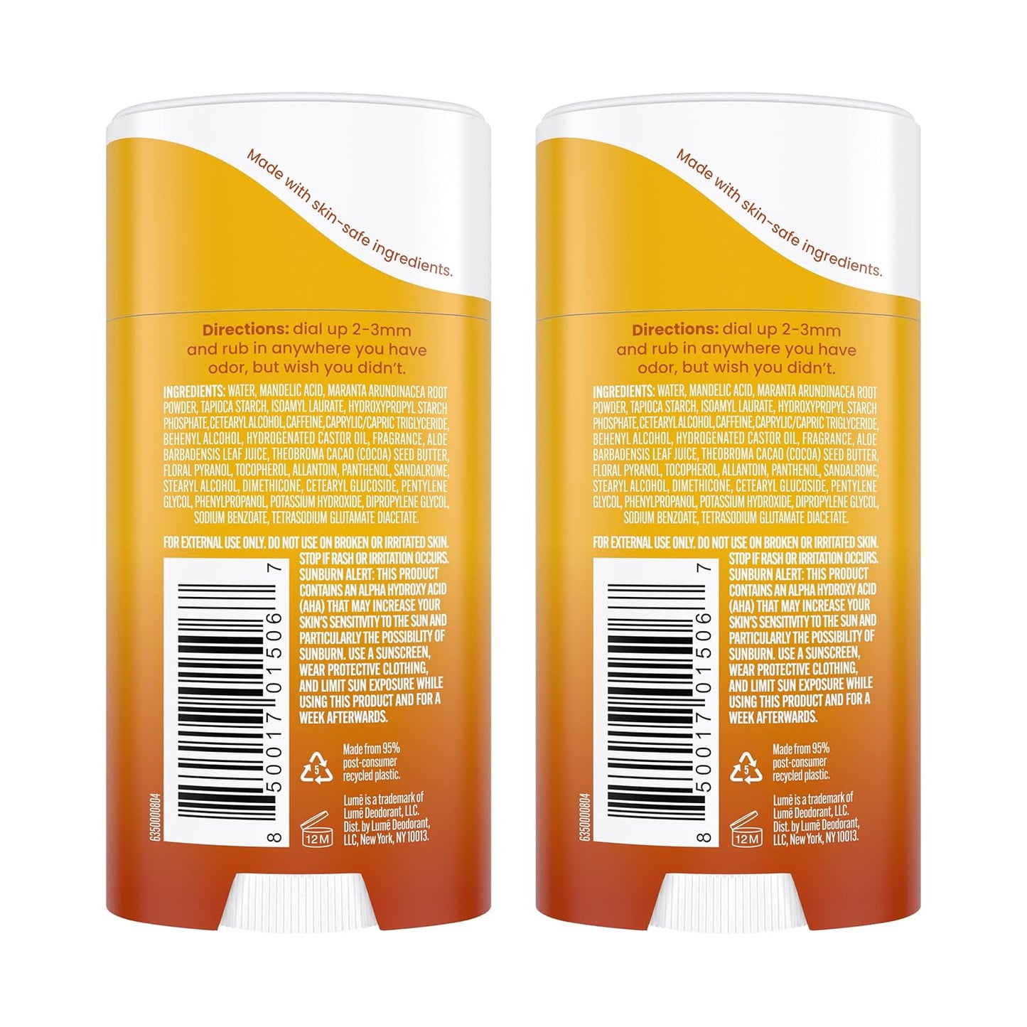 Lume Whole Body Deodorant - Invisible Cream Stick - 72 Hour Odor Control - Aluminum Free, Baking Soda Free, Skin Safe - 2.2 Ounce (Pack of 2) (Toasted Coconut)