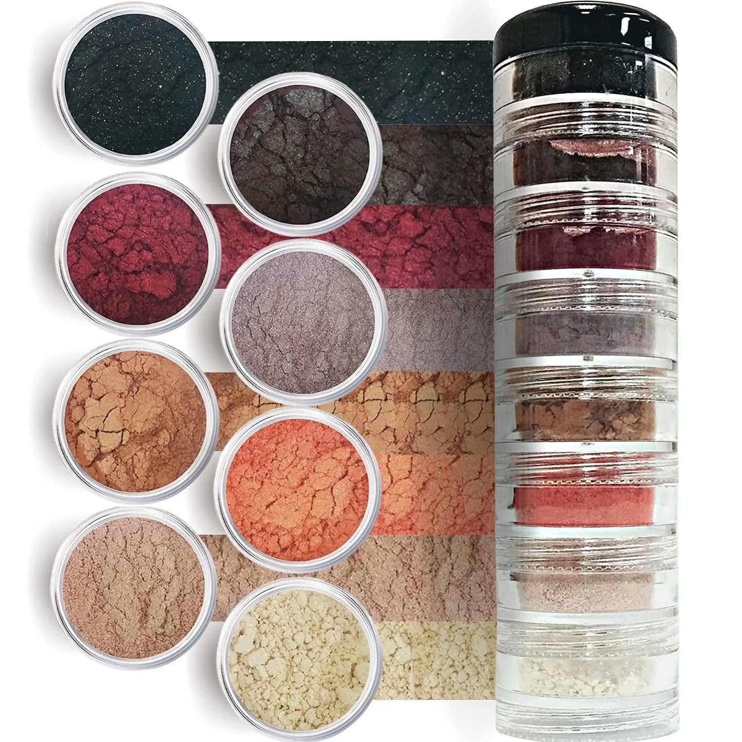 Brown Eyed Girl Loose Mineral Eye Shadow Makeup - Organic, Non-Toxic Glitter Eyeshadow, Loose Powder, Nude Eyeshadow Palette, Copper, Black Shimmer, Light Pink, Bronze