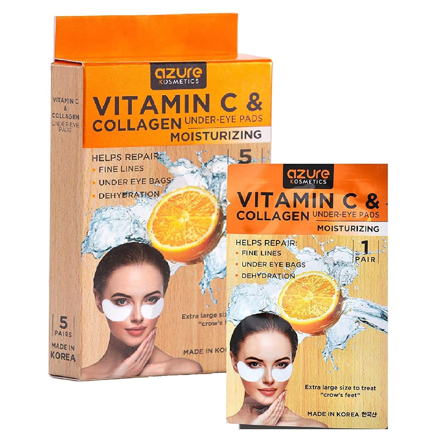 Azure Cosmetics Anti-Aging Under Eye Mask - 5 Pairs, Reduces Fine Lines, Wrinkles, Dark Circles & Puffiness, Skin Care Made in Korea, 100% Vegan, Cruelty-Free
