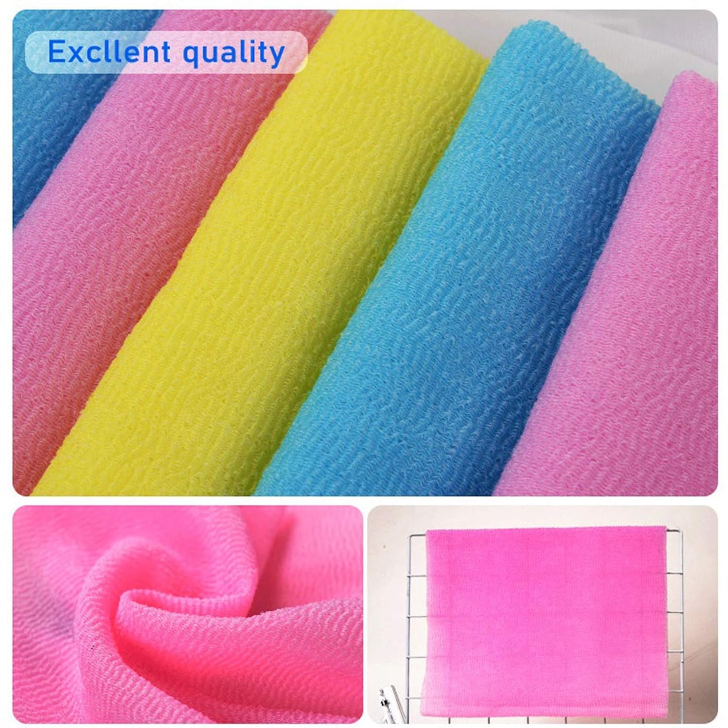 ARCH&M Exfoliating Washcloth (3 Pack), Japanese Body Scrubber for Shower, Long Nylon Towel for Back, Korean Exfoliation for Glowing Skin (Gray Black Off-White)