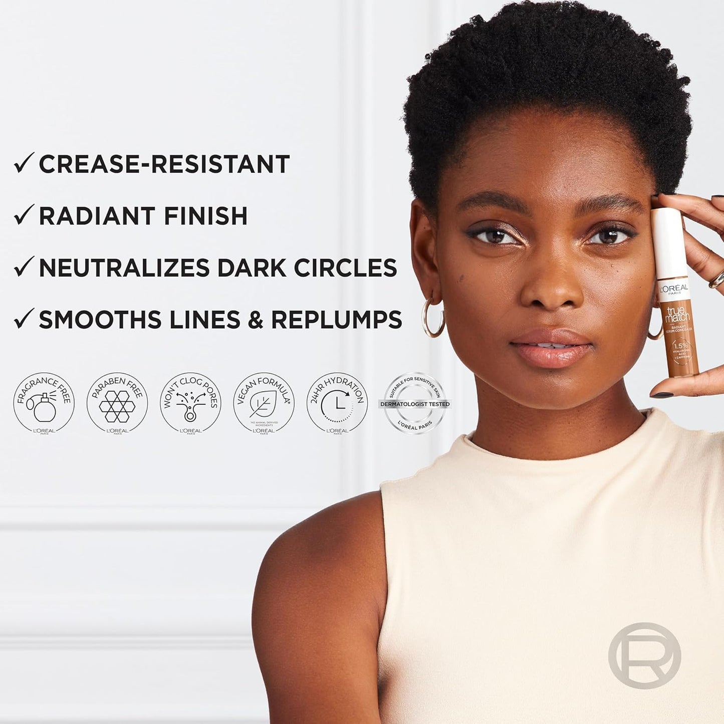 L’Oréal Paris True Match Radiant Serum Concealer, Brightening Under Eye Concealer Make Up with 1.5% Hyaluronic Acid and Caffeine, N5, 0.33 Oz