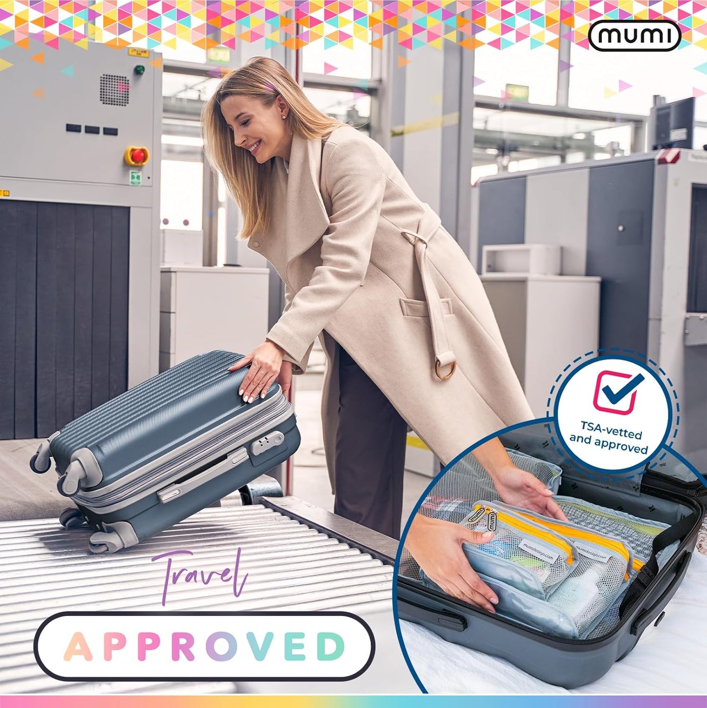 MUMI Travel Toiletry Bag Set of 3 – Clear TSA Approved Toiletry Bags for Women – Reusable Water-Resistant Makeup Organizer Pouches for Skincare, Cosmetics, Travel Accessories, Airport Packing - Aqua