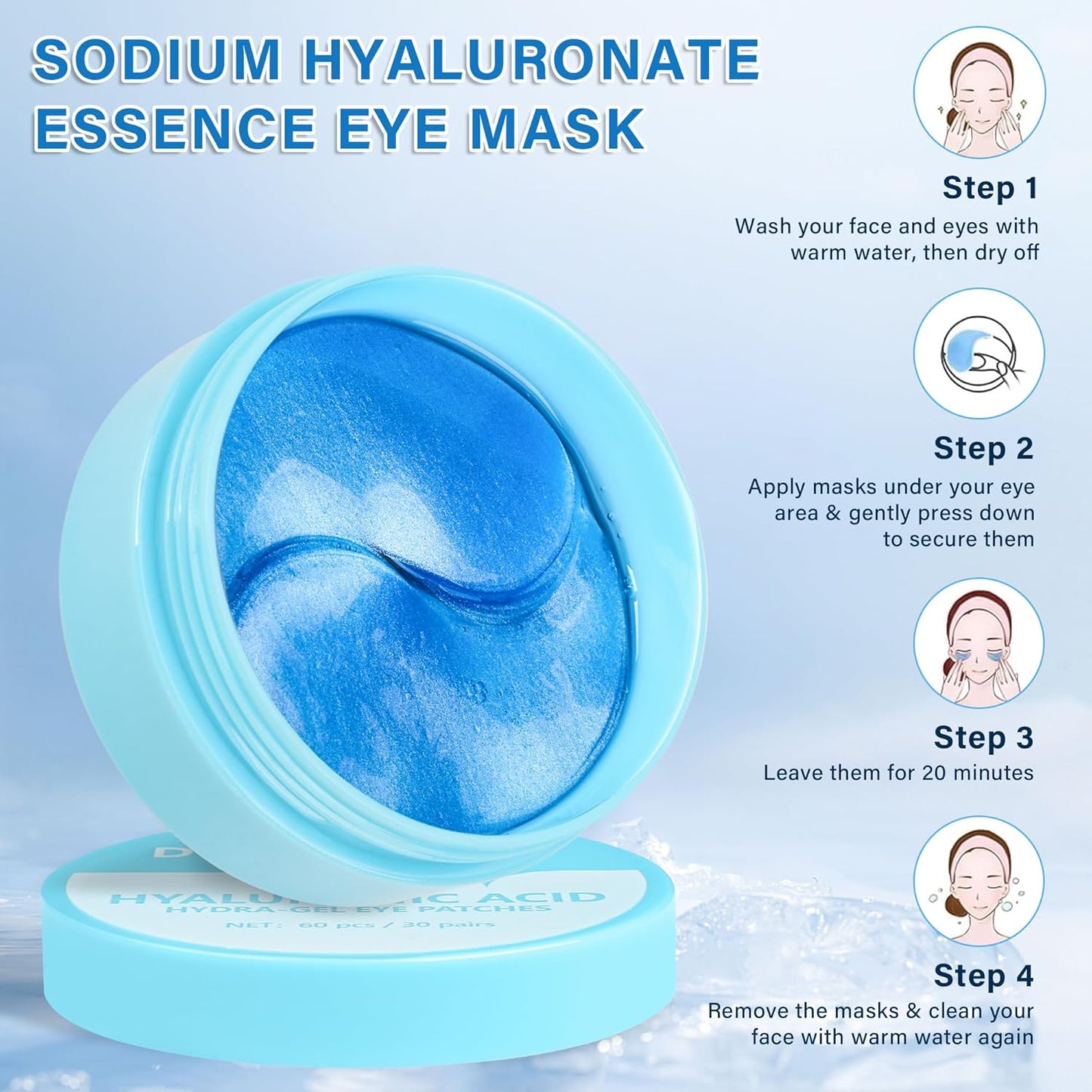 Hyaluronic Acid Eye Patch (60 pairs)-Collagen Eye Patch-Eye Skin Care Mask for Dark Circles, Wrinkles, Eye Pockets, Anti-Aging Rejuvenating Eye Mask, Female
