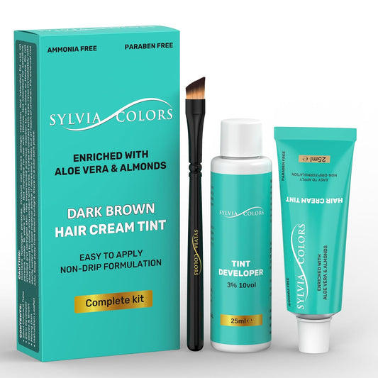 Professional Tint Kit Semi-Permanent 40 Applications Lasts 4-6 Weeks Spot Coloring Set WaterprooF (Dark Brown, 25 ML)
