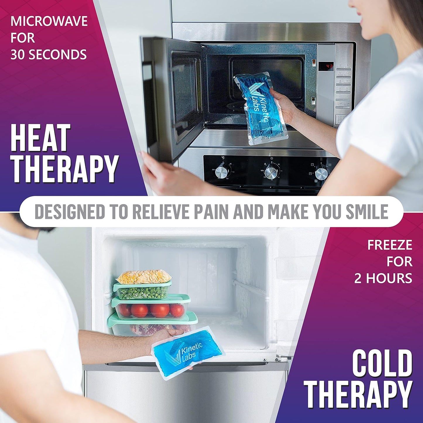 Reusable Ice Pack for Injuries with Wrap by Kinetic Labs - Hot and Cold Pack for Injuries with Strap - Ice Wrap for Hip Back Shoulder Neck Head Knee Surgery (Large)