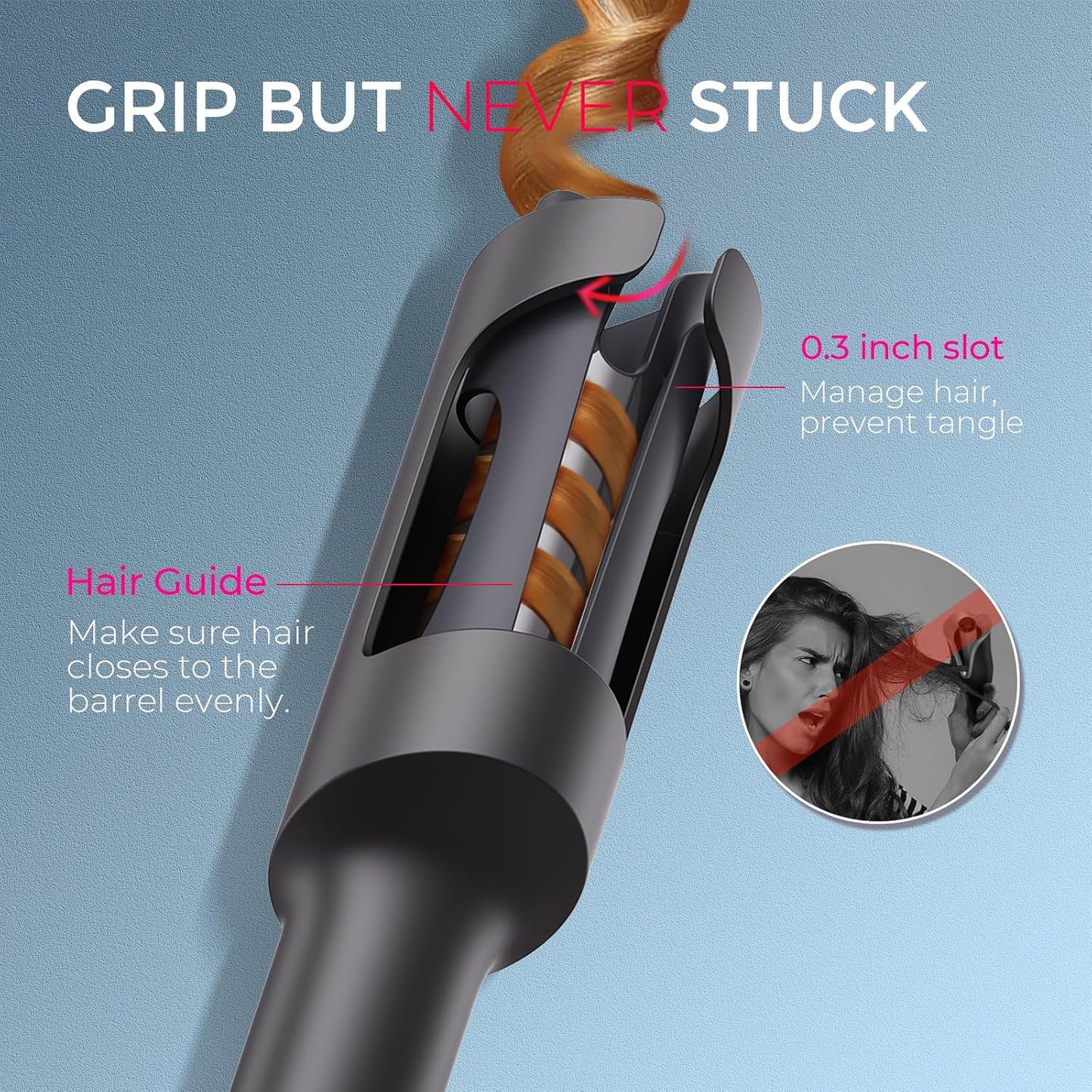 TYMO Automatic Rotating Curling Iron - TYMO CURLPRO Beach Waves Curling Wand, Portable Hair Curler, 500 Million Ionic, Dual Voltage & Lightweight for Travel, Ceramic Coating, 1 1/4 Inch, Metallic Gray