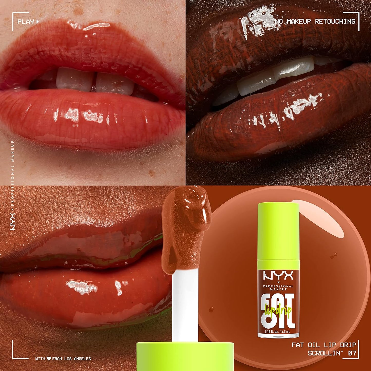 NYX PROFESSIONAL MAKEUP Fat Oil Lip Drip, Moisturizing Lip Oil Gloss, Vegan Tinted Formula, Up to 12 HR Hydration - Scrollin' (Deep Caramel)