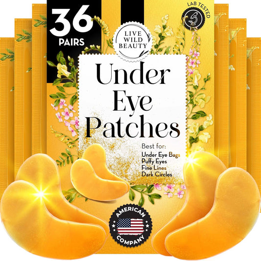 PatchRx 24K Gold Under Eye Patches for Puffy Eyes and Dark Circles with Pure Collagen, Eye Gel Pad Masks for Reducing Eye Bags, Puffy Dark Circles, Wrinkles, and Fine Lines- 36 Pairs