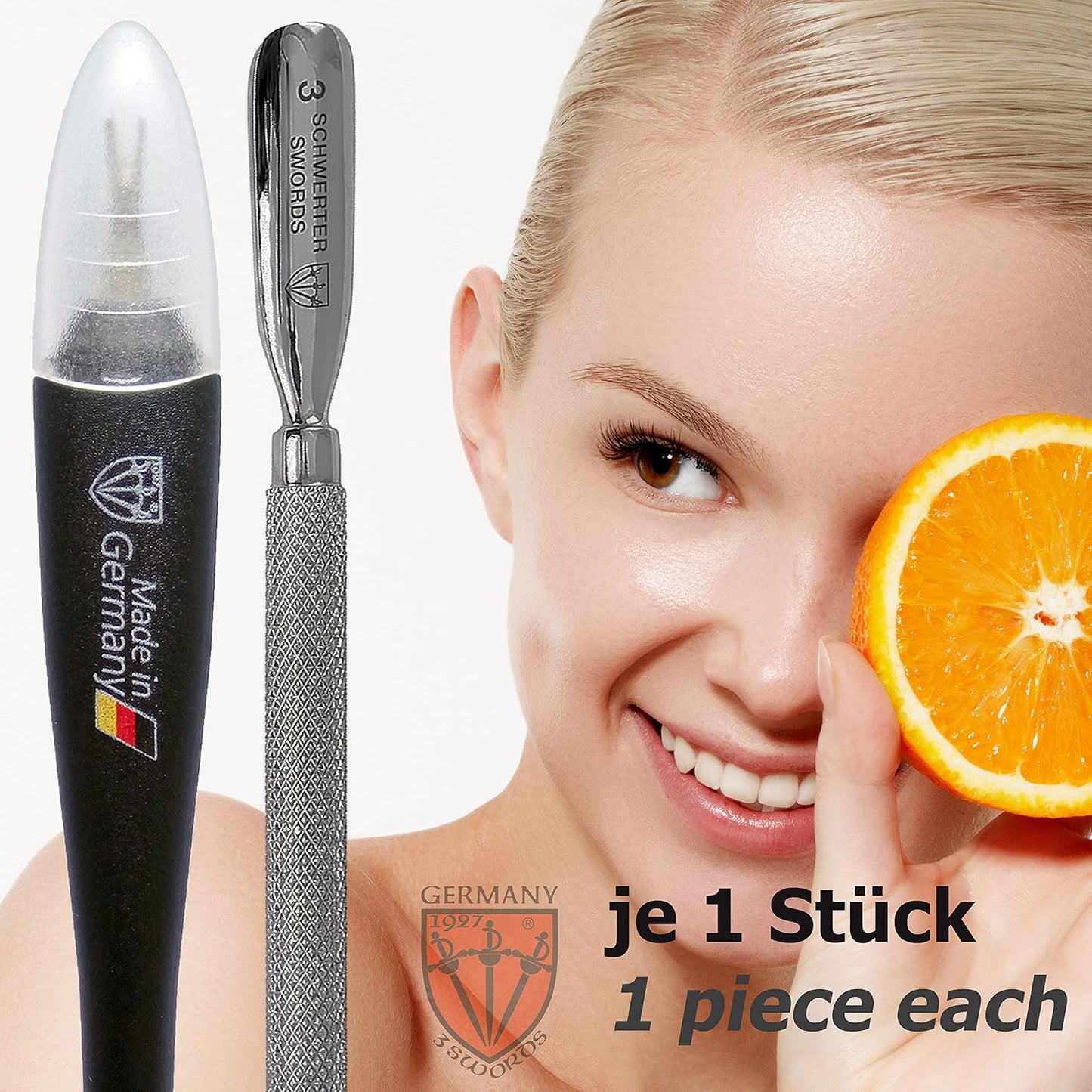 3 Swords Germany - Brand Quality Cuticle Knife Trimmer Remover Cutter (1pc.) and Cuticle Pusher Scratcher (1 pc.) Made in Germany