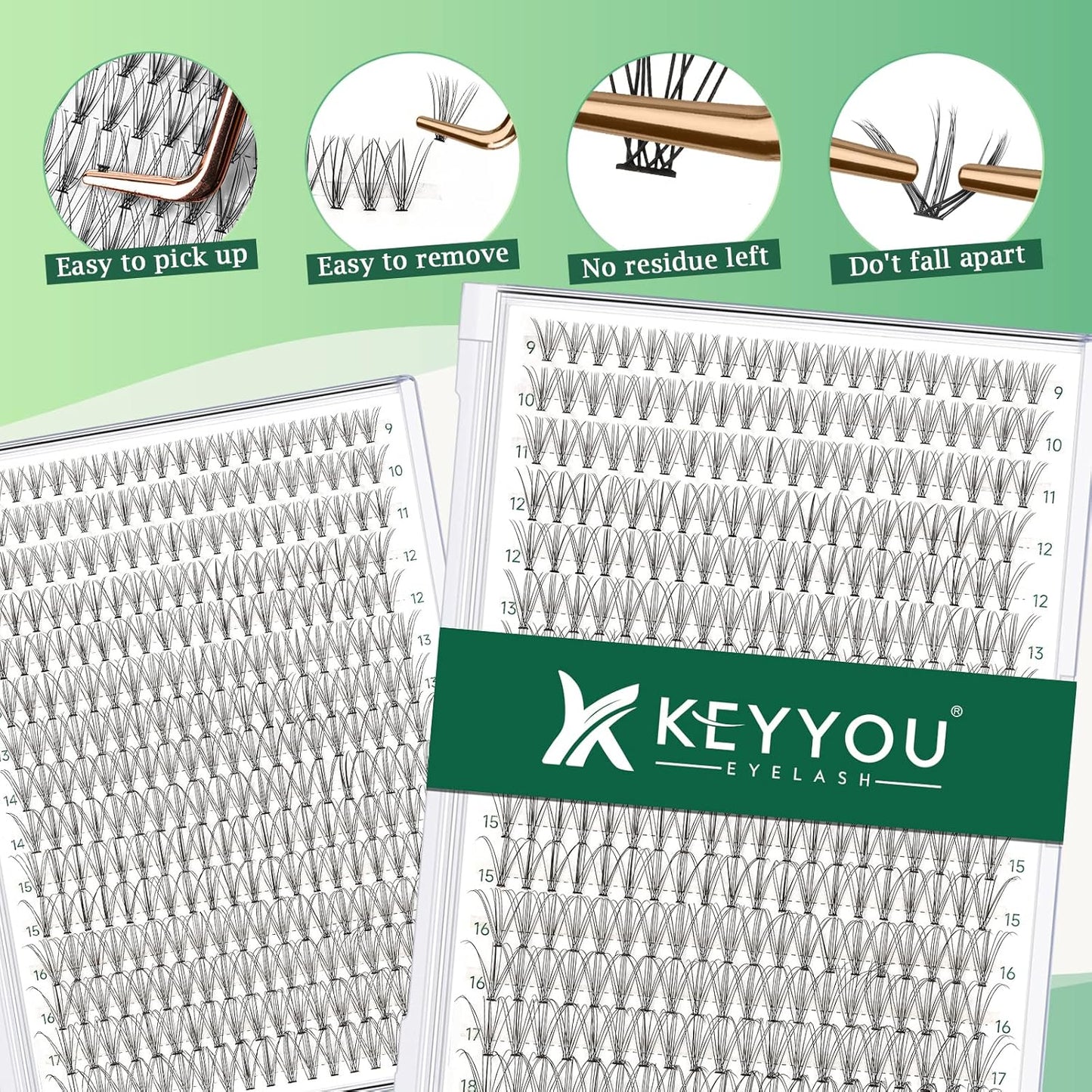 Lash Clusters 300Pcs Individual Lashes 10D 0.1C Curl 9-18MIX Lash Extensions Clusters Lashes Soft&Natural False Eyelashes Individual DIY Eyelash Extension at Home(10D-0.1C,9-18MIX)
