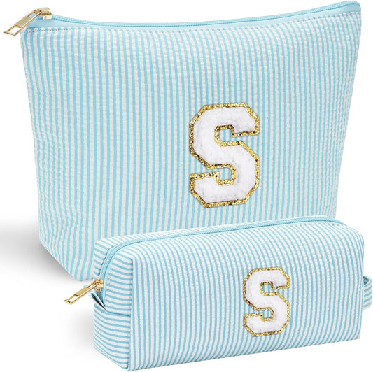 YOOLIFE Cute Makeup Bag for Women & Girls - Cosmetic Bag | Initial Make Up Bag | Personalized Gift for Women / Her | Bridal Shower & Mother's Day Gift
