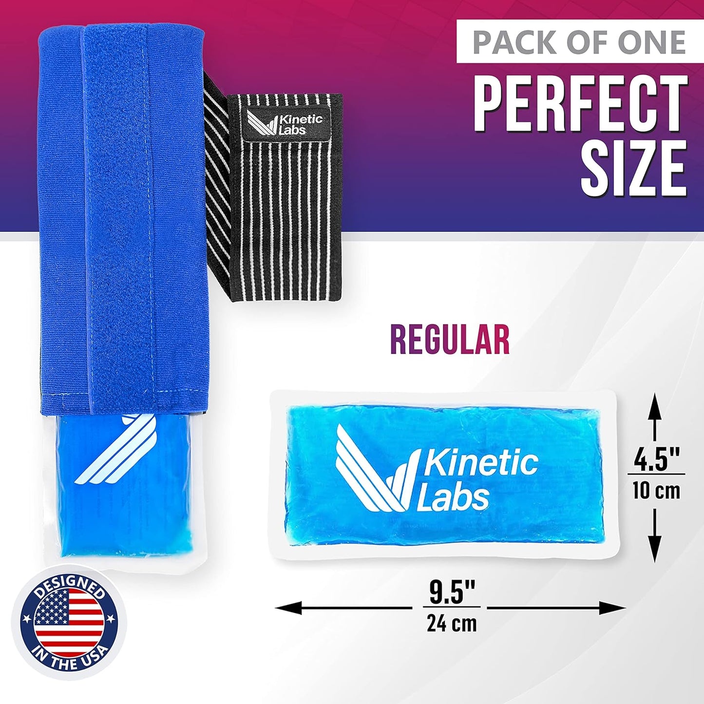 Ice Pack Wrap with Elastic Strap by Kinetic Labs - Hot Cold Gel Pack for Injuries - Reusable Ice Pack for Neck Foot Ankle Head Wrist Leg Shoulder Arm Thigh Knee Surgery (Regular)