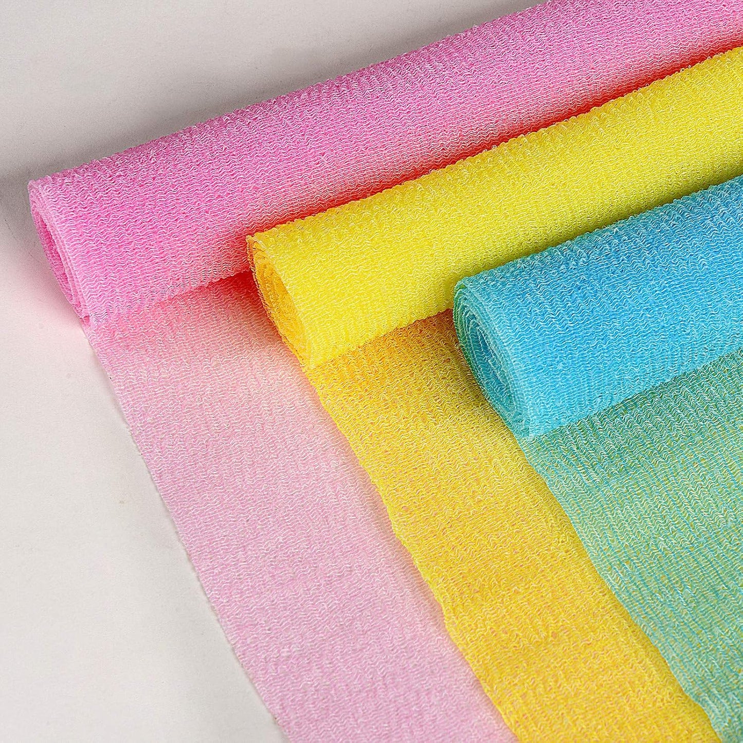 ARCH&M Exfoliating Washcloth 12 Pack Back Scrubber for Shower Towel Body Scrubber Microabrasion Sponge Japanese Bath Wash Korean Beauty Wash Cloth Loofah Exfoliating Scrubber Peach Purple Pink