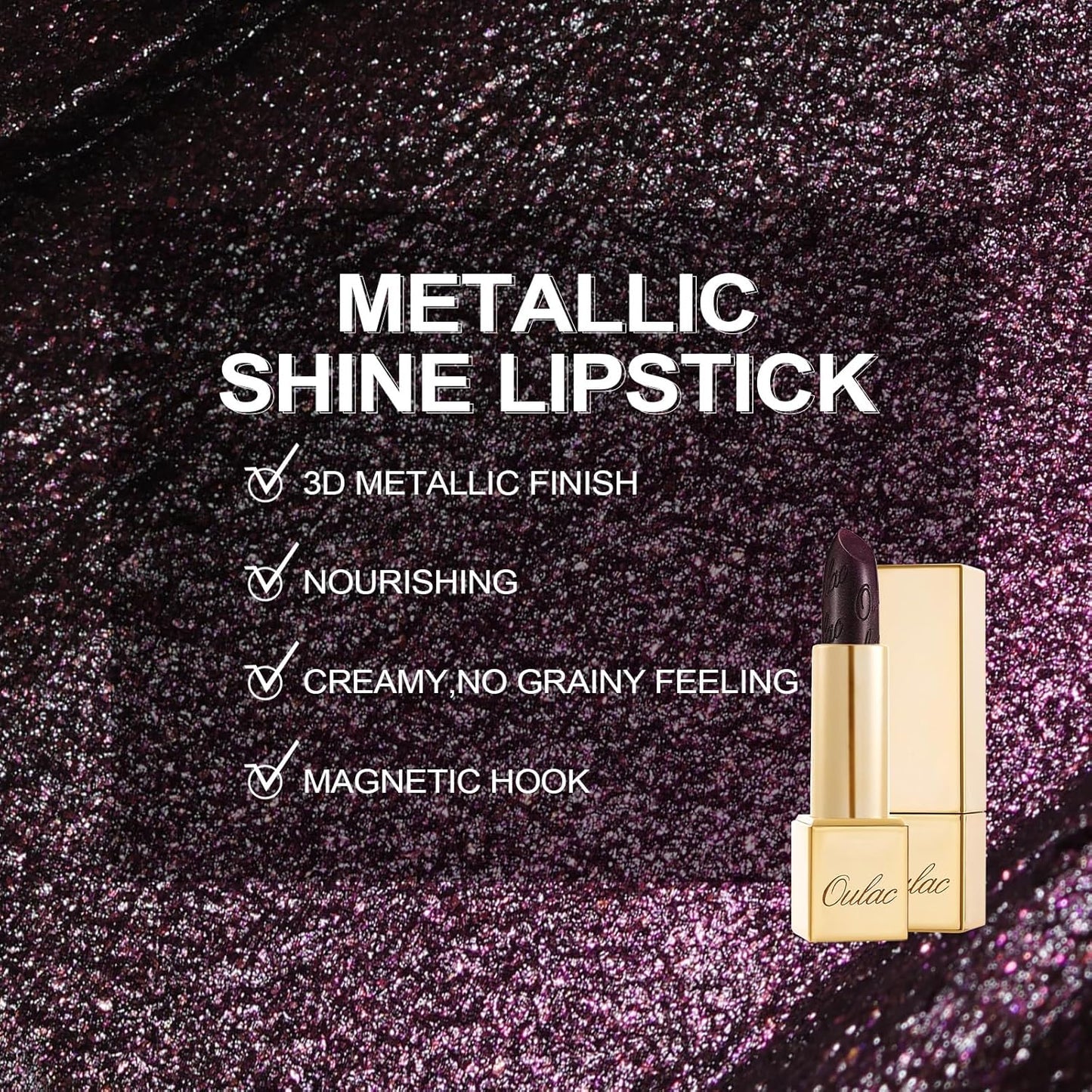 Oulac Halloween Lipstick for Women Black with Raspberry Shimmer, High-Impact Lipcolor with Moisturizing Creamy Formula, Vegan & Cruelty-Free, Midnight Mirage (21)