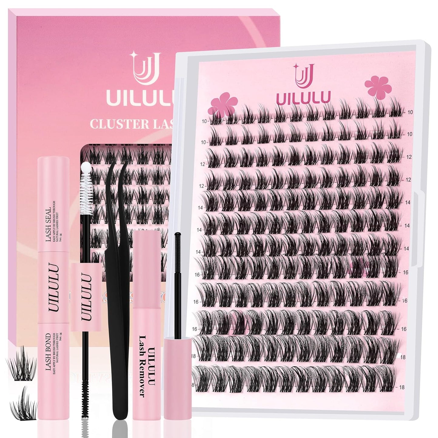 Lash Clusters kit 10-18mm DIY Lash Extension Kit 144 D Curl Lash Clusters 0.07D Wispy Individual Lashes Clusters False Eyelashes Eye Lash Extension Lash Kits Extensions Kit U06 Kit