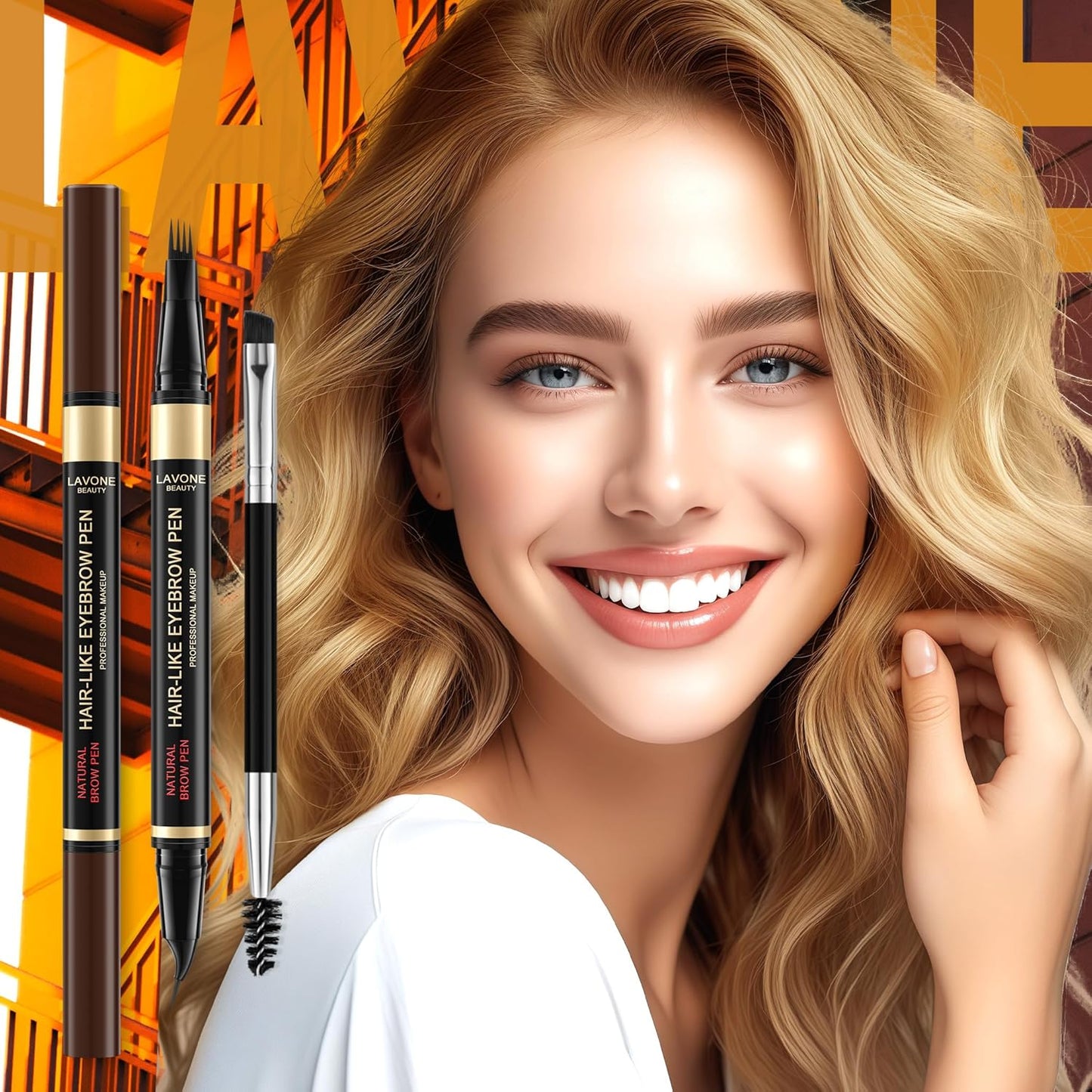 LAVONE Eyebrow Pen, 2-in-1 Eyebrow Pencils for Women with 4 Tip Microblading Eyebrow Pencil and Curved Precise Brow Pencil, Waterproof Eyebrow Pencil Create Full, Natural Hair-Like Brows, Blonde