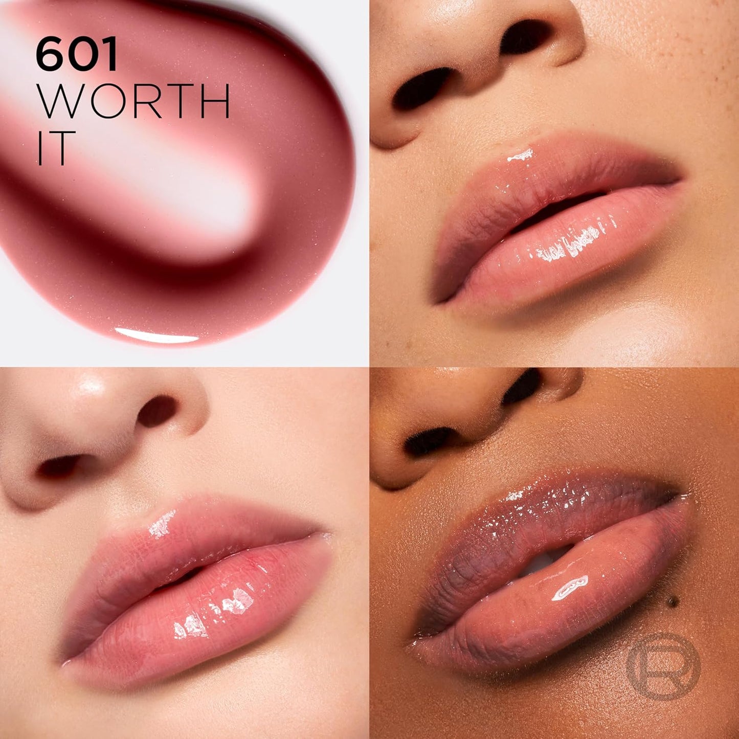 L'Oreal Paris Plump Ambition Hyaluron Lip Oil, 24 HR Lip Gloss with Hyaluronic Acid, Volumizing Formula with Glass-Like Shine, Worth It 601, 0.16 Fl Oz