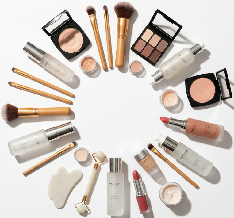 circle photo of beauty supplies, make a real photo